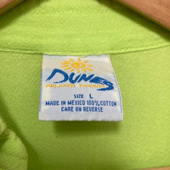 Vintage Dunes Lime Green Shell Buttons Long Shirt Textured Button Up Blouse Top - Picture 4 of 8